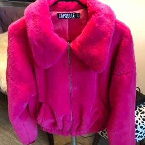Faux fur hot pink jacket fro DollSkill NWOT